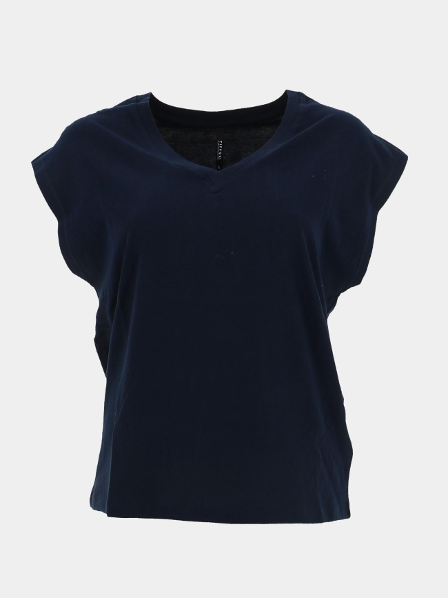 T-shirt col v uni charlize bleu marine femme - Tiffosi