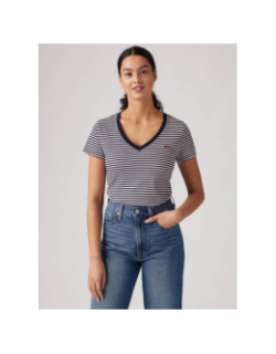 T-shirt manches courtes à rayures et col v blanc femme - Levi's