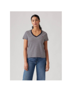 T-shirt manches courtes à rayures et col v blanc femme - Levi's
