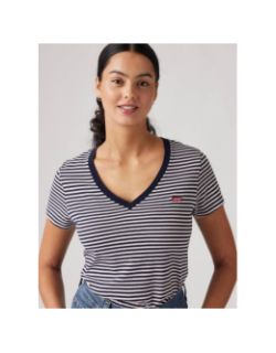 T-shirt manches courtes à rayures et col v blanc femme - Levi's