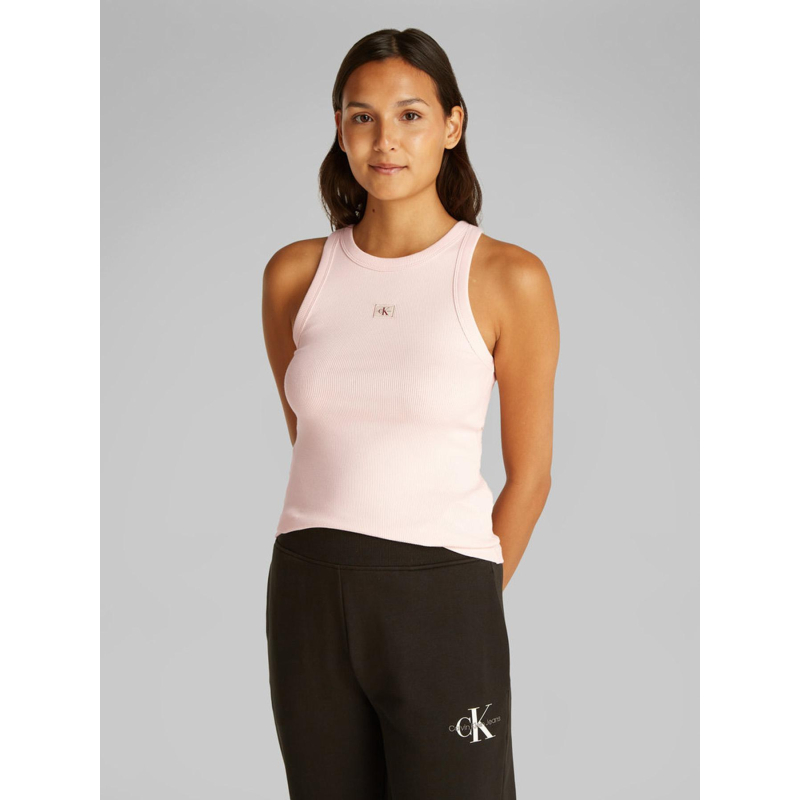 Débardeur côtelé label rose pâle femme - Calvin Klein Jeans