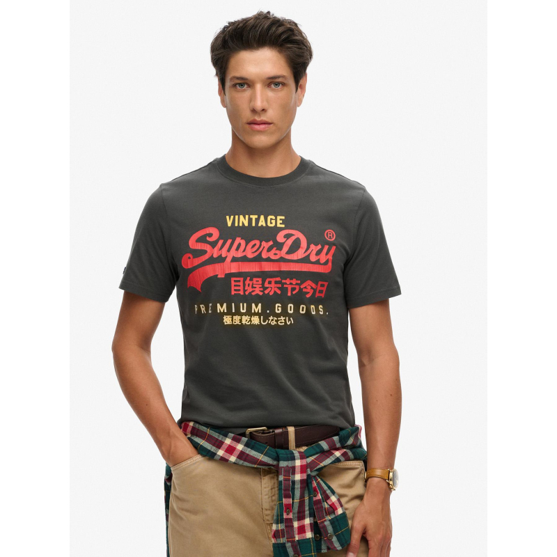 T-shirt vintage logo heritage délavé noir homme - Superdry