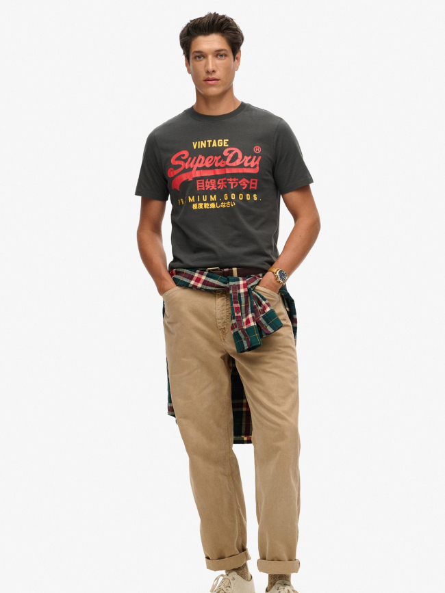 T-shirt vintage logo heritage délavé noir homme - Superdry