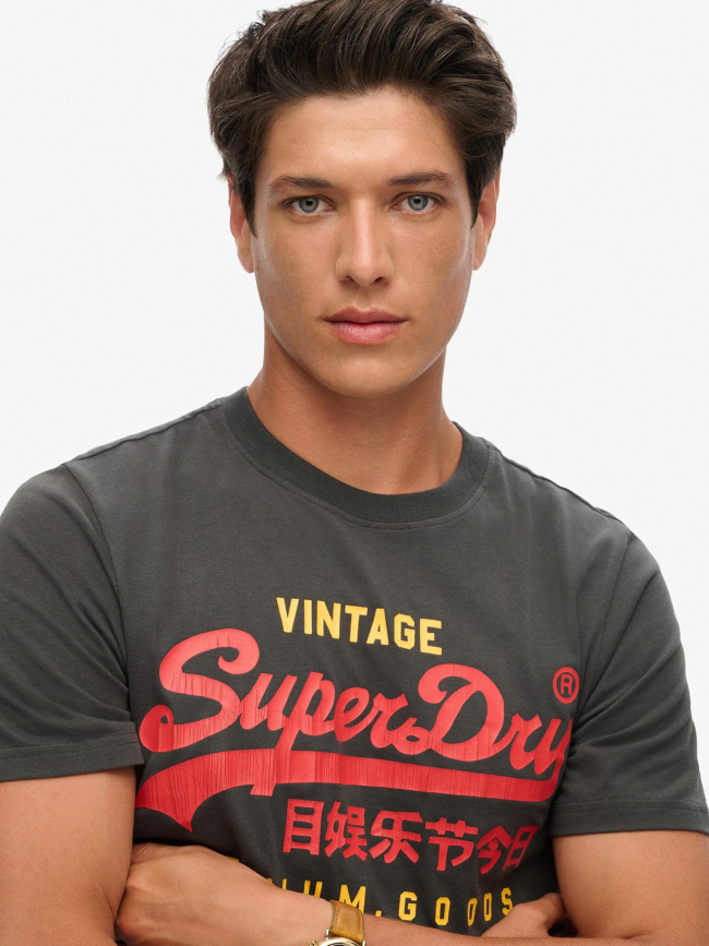 T-shirt vintage logo heritage délavé noir homme - Superdry