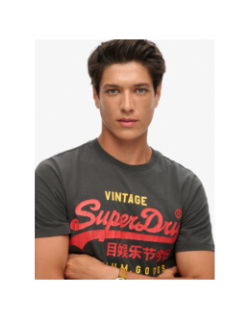 T-shirt vintage logo heritage délavé noir homme - Superdry