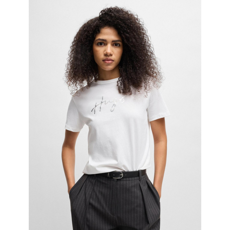 T-shirt manches courtes avec logo brillant blanc femme - Hugo