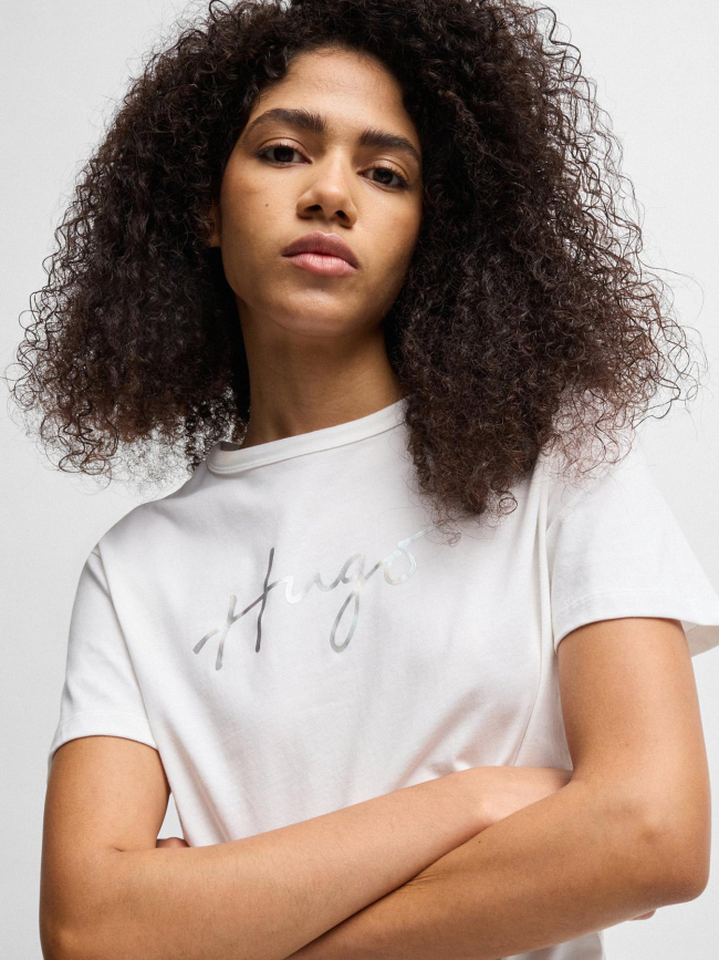 T-shirt manches courtes avec logo brillant blanc femme - Hugo