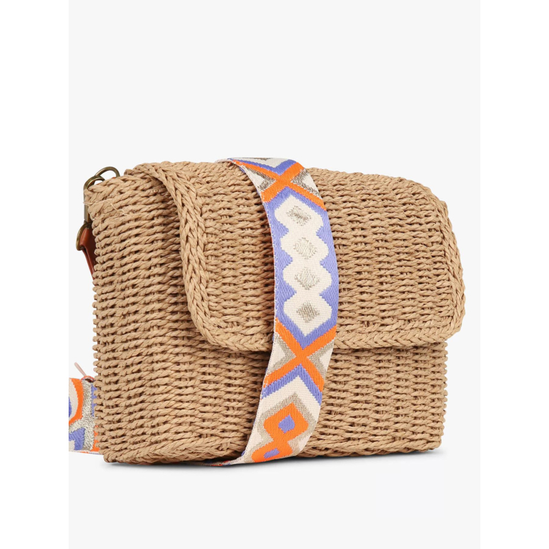 Sac bandoulière colorée en paille senia marron femme - Pieces