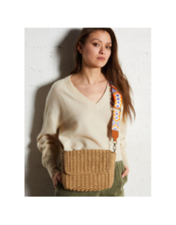 Sac bandoulière colorée en paille senia marron femme - Pieces
