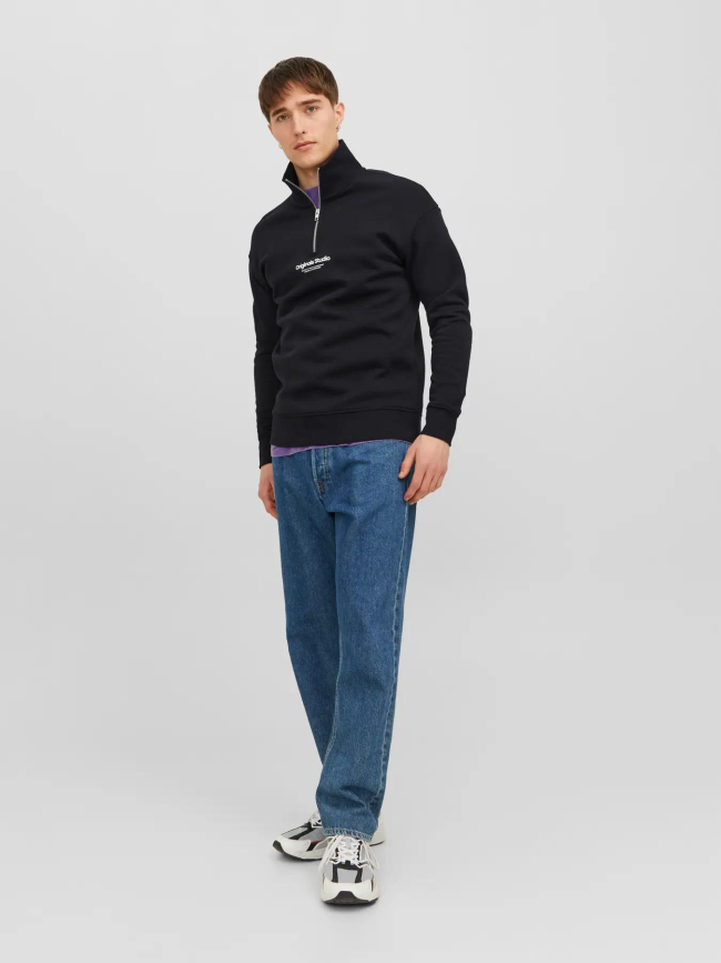 Sweat col zippé vesterbro quarter noir homme - Jack & Jones