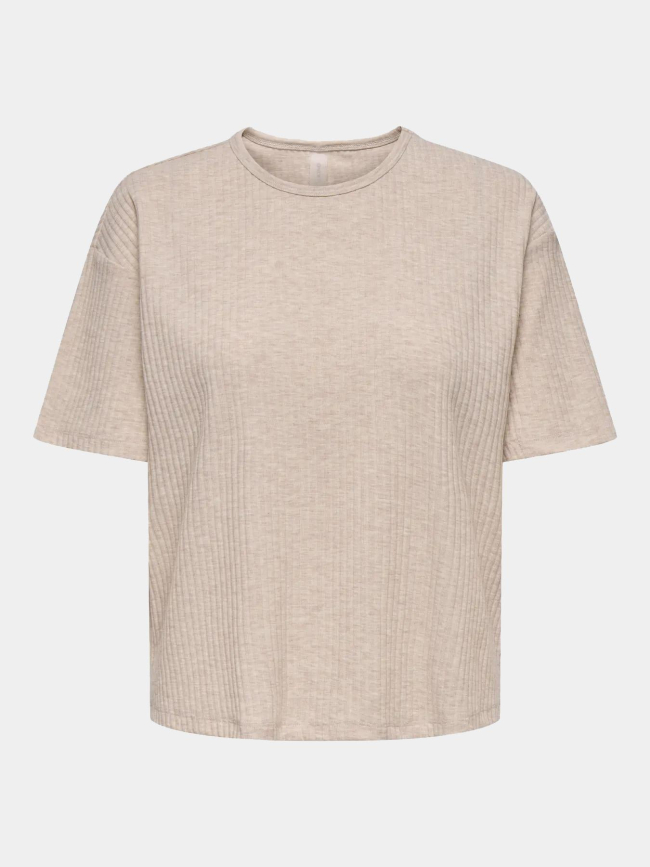 T-shirt côtelé loose seren beige femme - Only Play