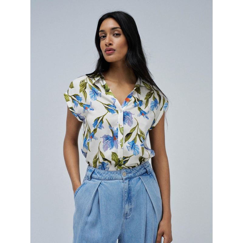 Chemisier à fleurs basic blanc bleu femme - Salsa