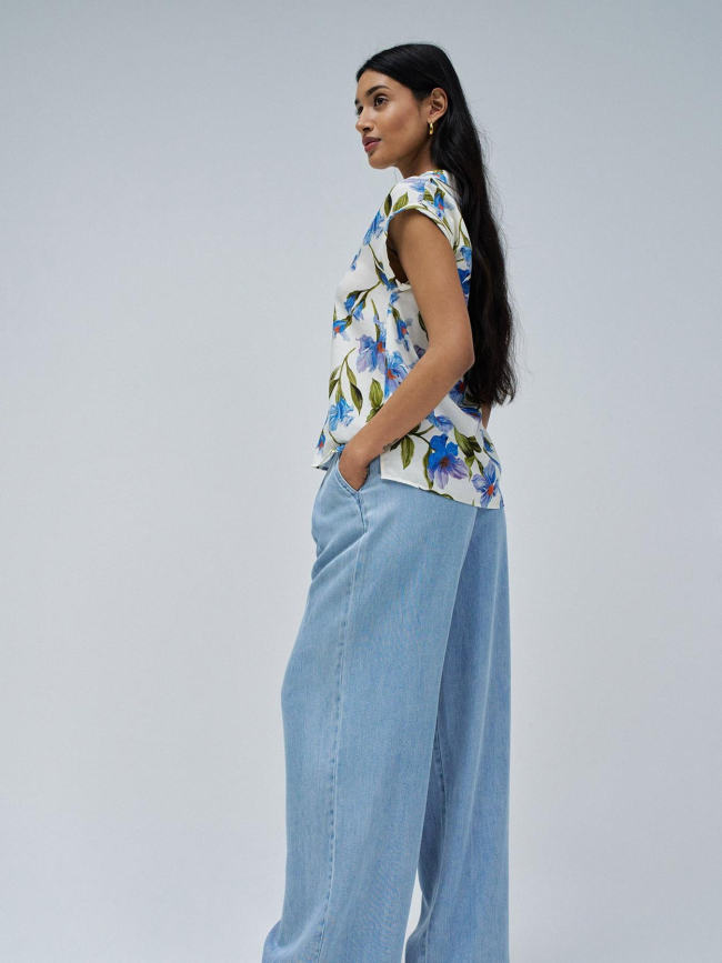 Chemisier à fleurs basic blanc bleu femme - Salsa