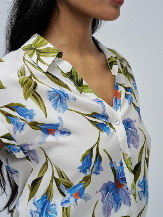 Chemisier à fleurs basic blanc bleu femme - Salsa