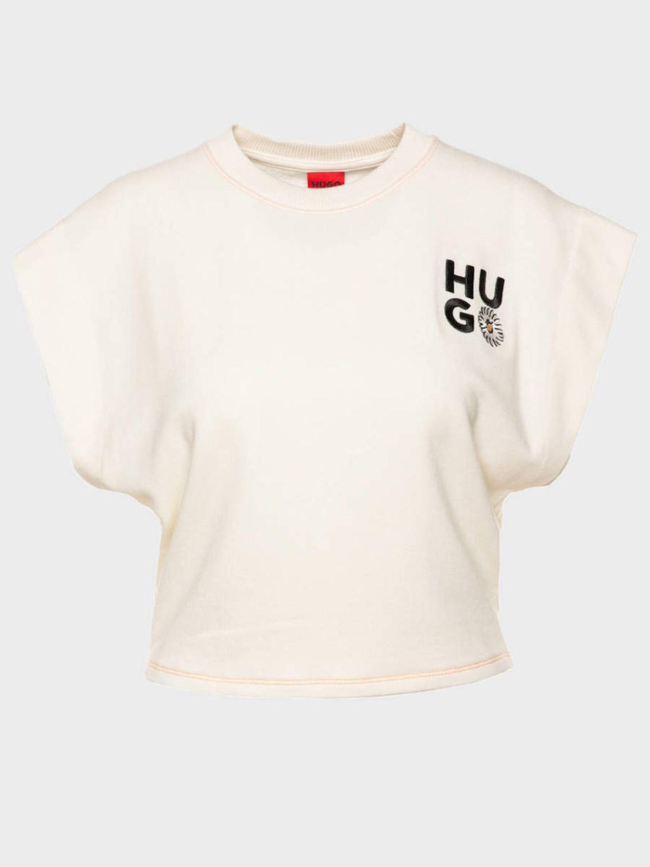 T-shirt crop daizy blanc écru femme - Hugo