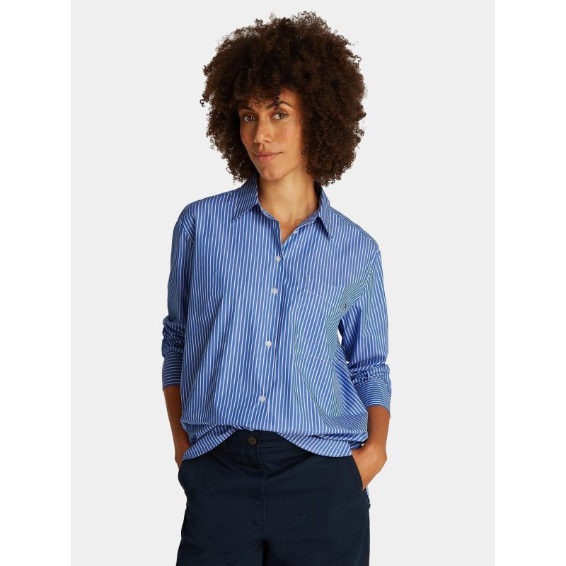 Chemise rayée poplin easy fit bleu femme - Tommy Hilfiger