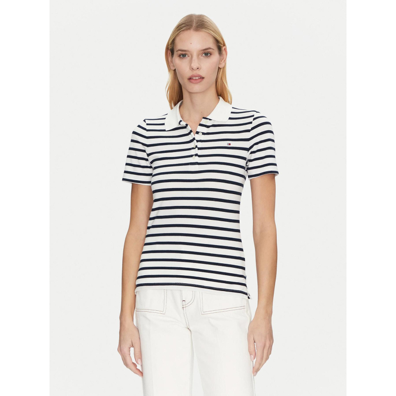 Polo rayé slim 1985 piqué blanc bleu marine femme - Tommy Hilfiger