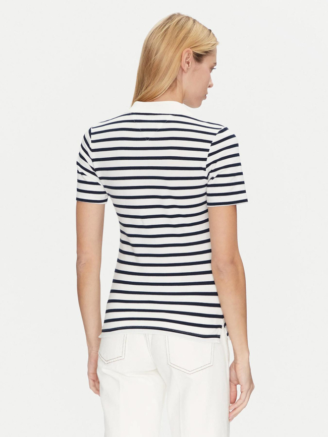 Polo rayé slim 1985 piqué blanc bleu marine femme - Tommy Hilfiger