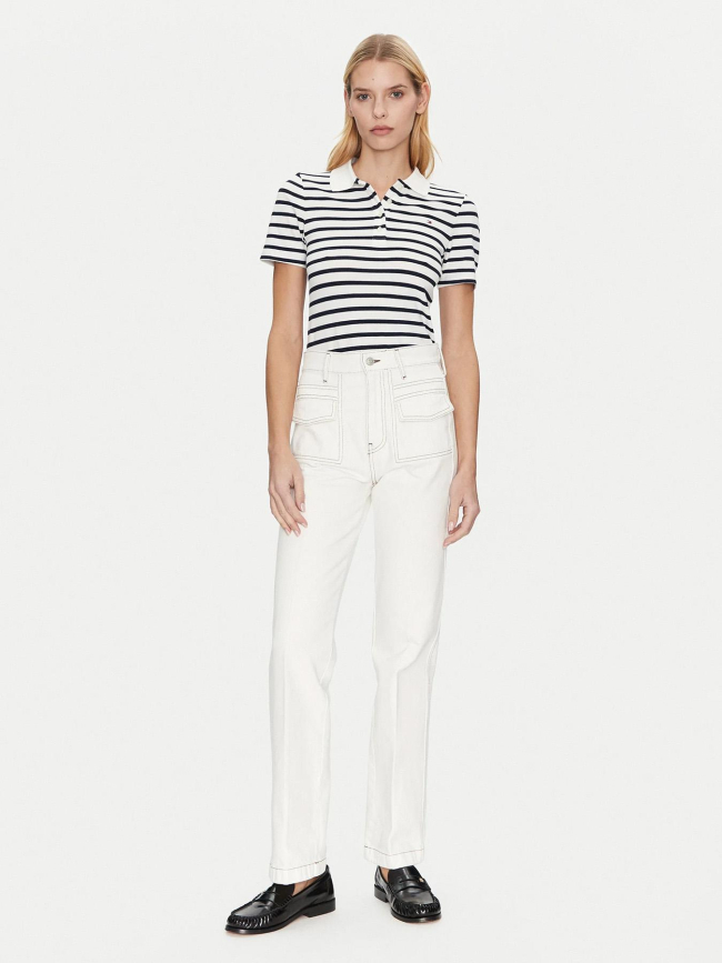 Polo rayé slim 1985 piqué blanc bleu marine femme - Tommy Hilfiger