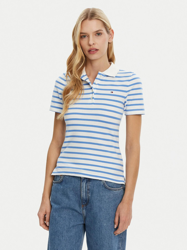 Polo rayé slim 1985 piqué blanc bleu clair femme - Tommy Hilfiger