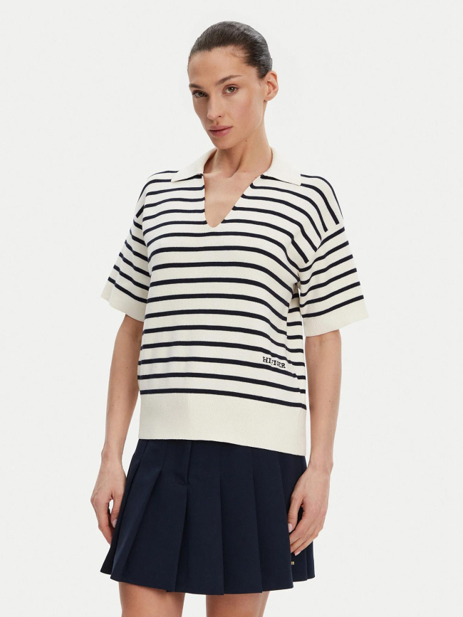 Polo en maille rayé blanc femme - Tommy Hilfiger