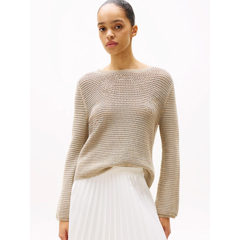 Pull crochet open beige femme - Tommy Hilfiger