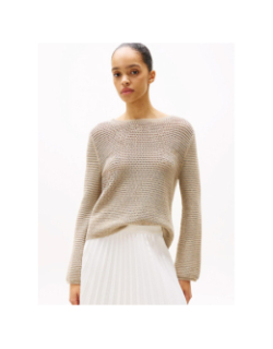 Pull crochet open beige femme - Tommy Hilfiger