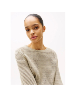 Pull crochet open beige femme - Tommy Hilfiger