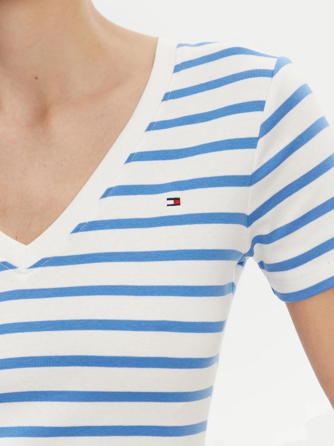 T-shirt rayé col v slim cody bleu femme - Tommy Hilfiger