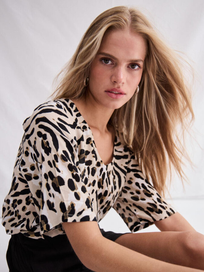 T-shirt imprimé marrakech beige noir femme - Ichi