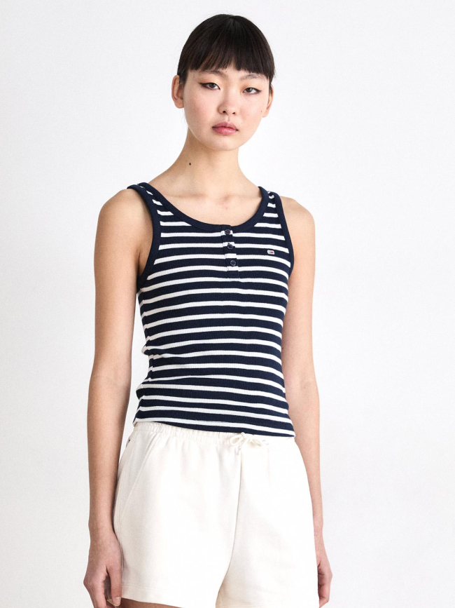 Débardeur côtelé boutonné rayé bleu marine femme - Tommy Jeans