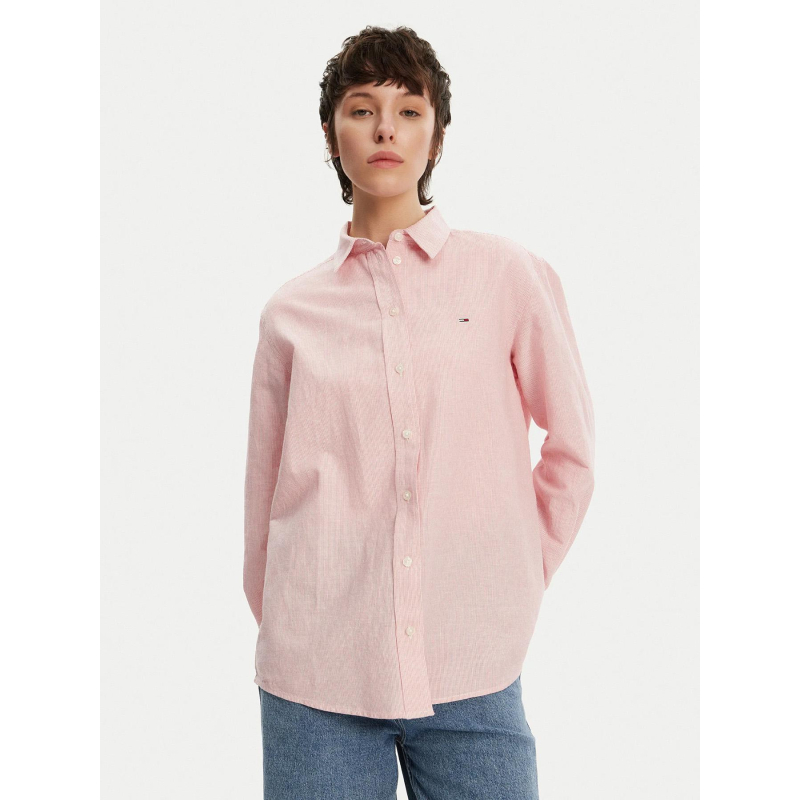 Chemise rayée relax en lin rouge femme - Tommy Jeans