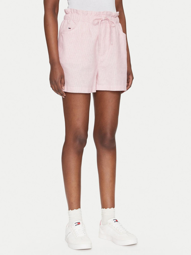 Short rayé en lin rouge femme - Tommy Jeans
