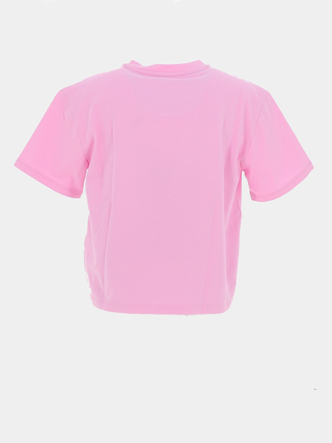 T-shirt à logo triangle broderie sequins rose fille - Guess