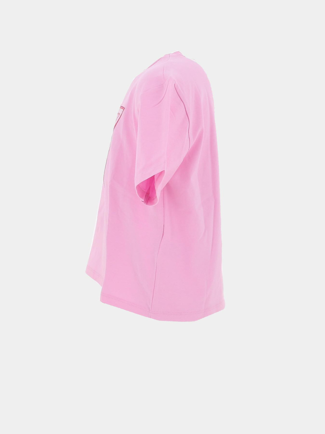 T-shirt à logo triangle broderie sequins rose fille - Guess