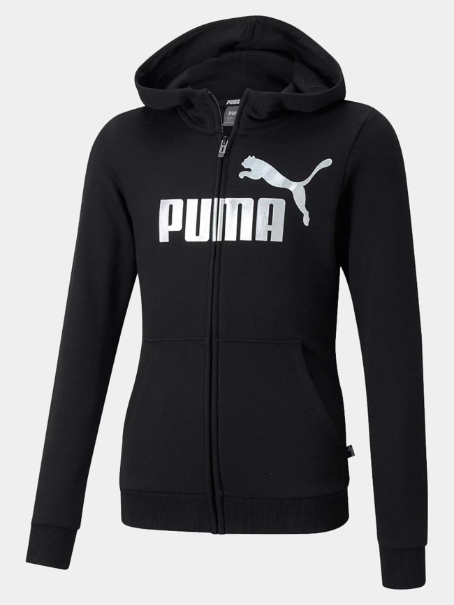 Sweat à capuche zippé logo argenté brillant noir fille - Puma