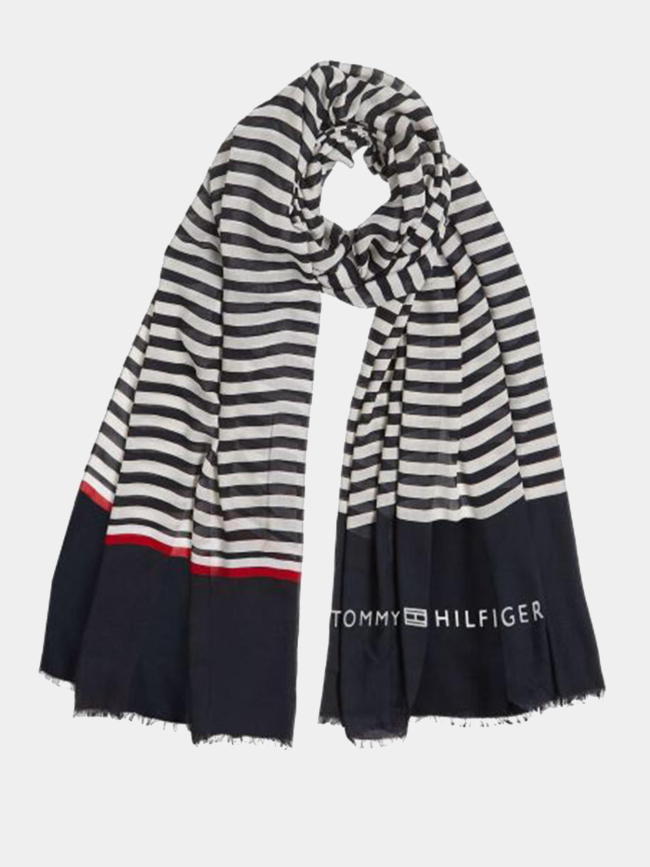 Echarpe rayée essential flag bleu marine femme - Tommy Hilfiger