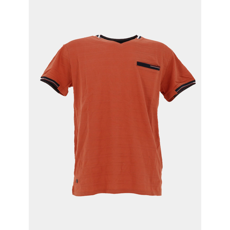 T-shirt à col en v jacquard marron homme - Rms 26