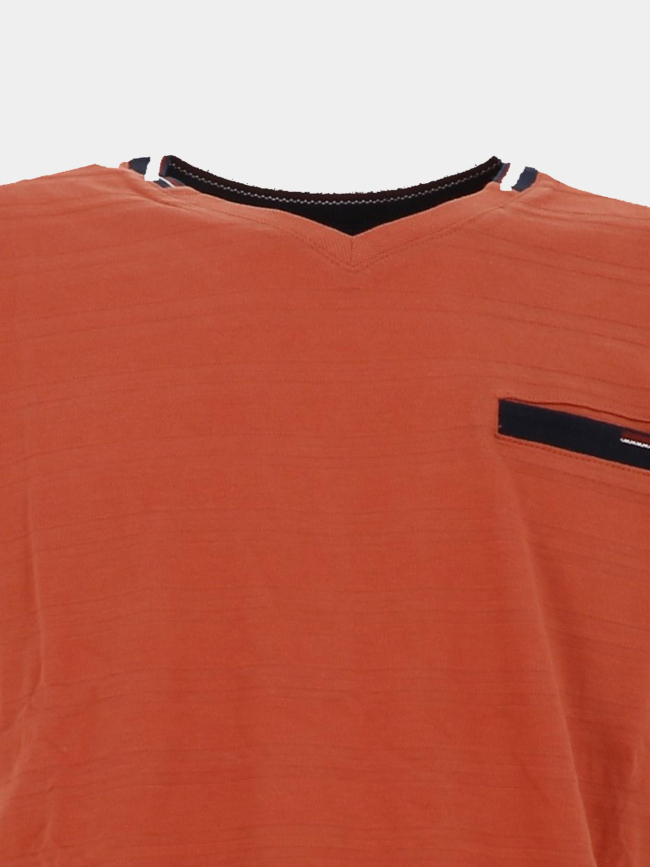 T-shirt à col en v jacquard marron homme - Rms 26