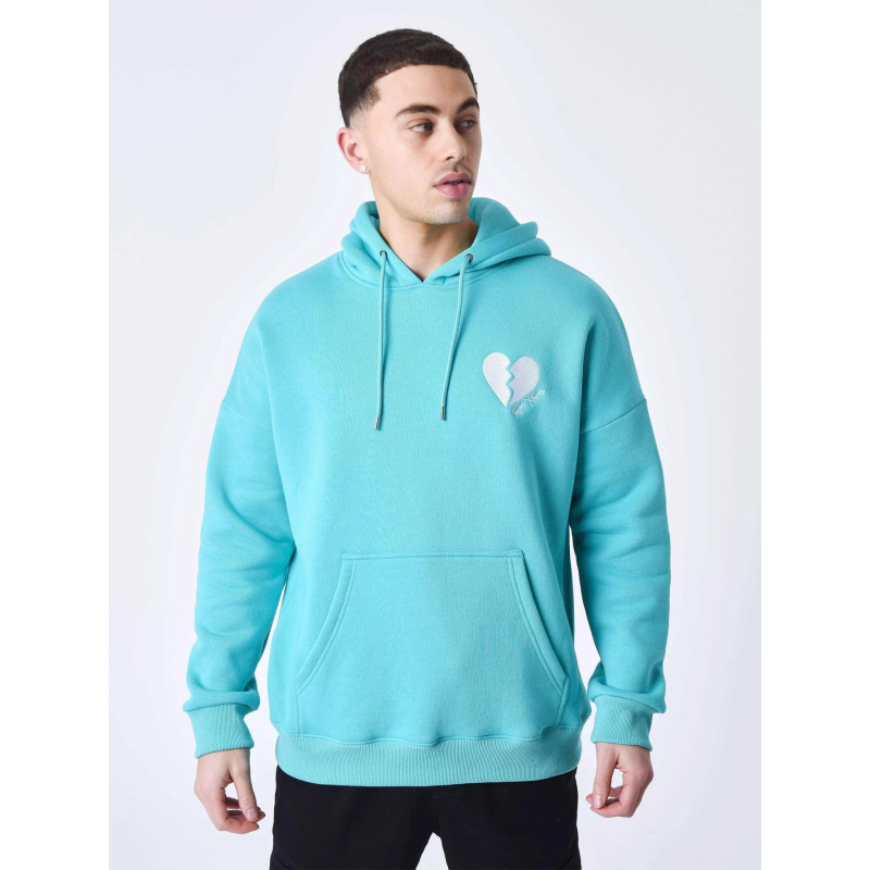 Sweat à capuche cœur brisé bleu turquoise homme - Project X Paris