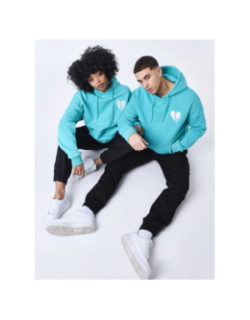 Sweat à capuche cœur brisé bleu turquoise homme - Project X Paris