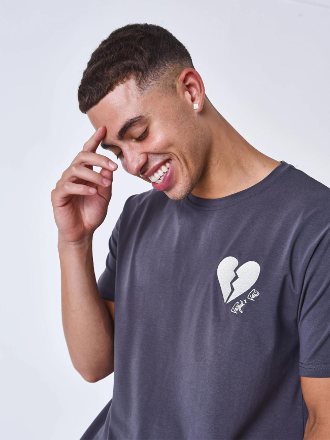 T-shirt cœur brisé brodé gris homme - Project X Paris