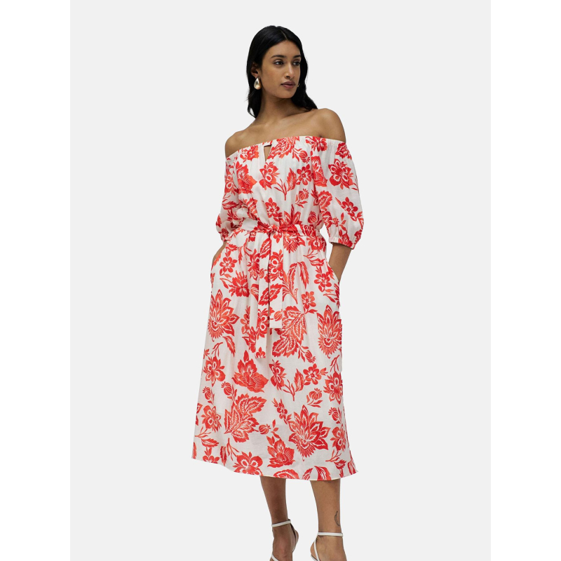 Robe col bardot floral rouge blanc femme - Salsa