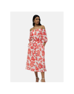Robe col bardot floral rouge blanc femme - Salsa
