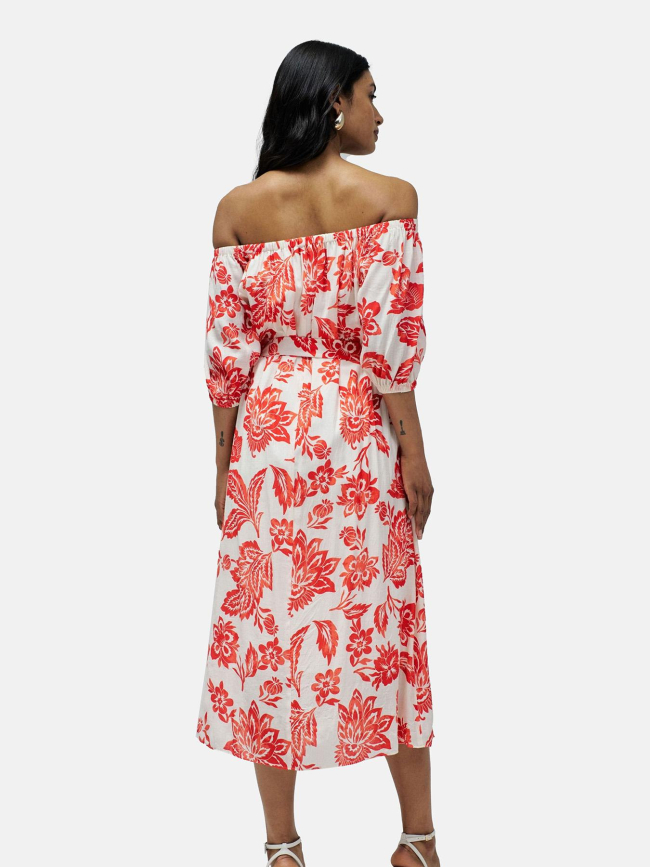 Robe col bardot floral rouge blanc femme - Salsa
