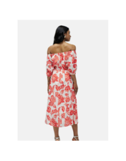 Robe col bardot floral rouge blanc femme - Salsa