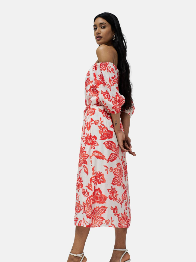 Robe col bardot floral rouge blanc femme - Salsa