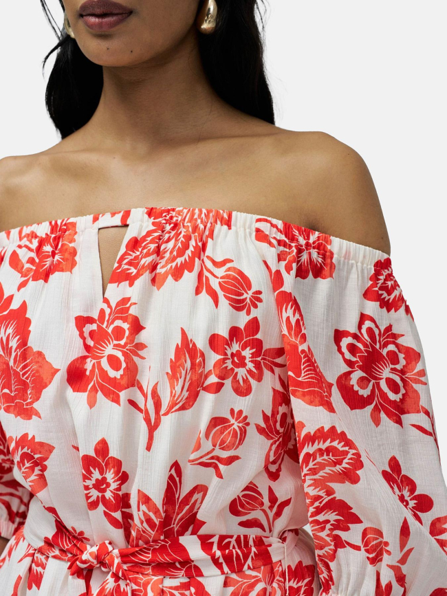 Robe col bardot floral rouge blanc femme - Salsa