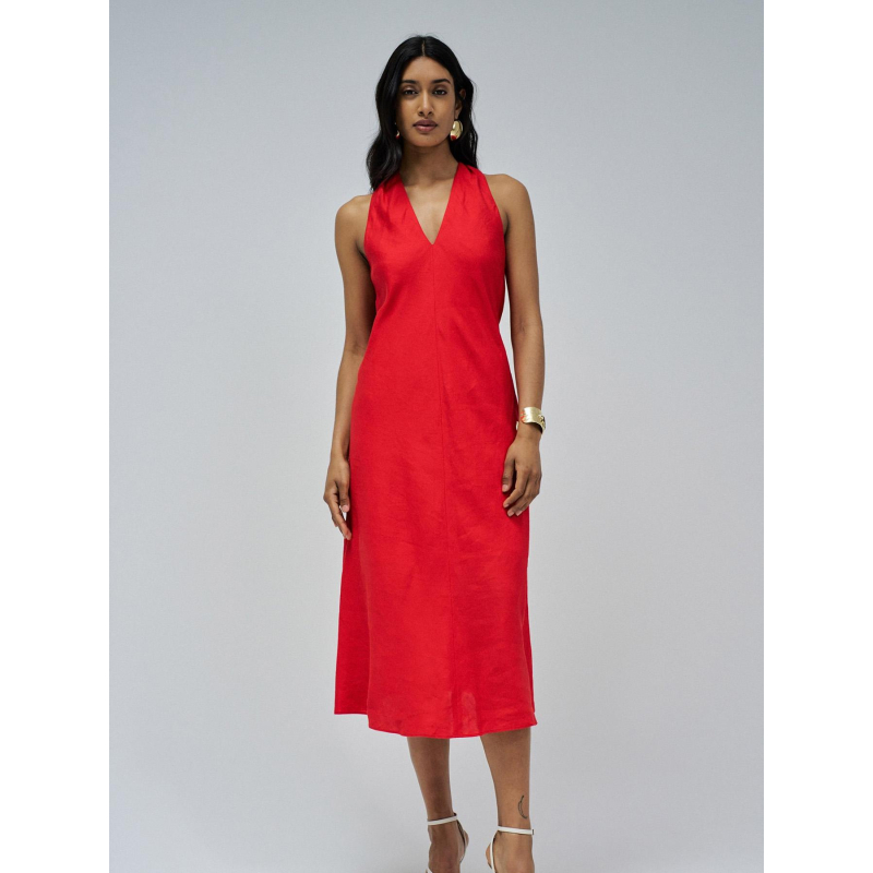 Robe en lin back twiste detail rouge femme - Salsa