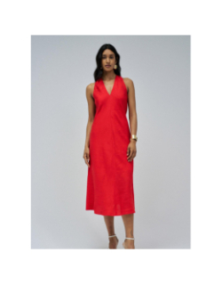 Robe en lin back twiste detail rouge femme - Salsa